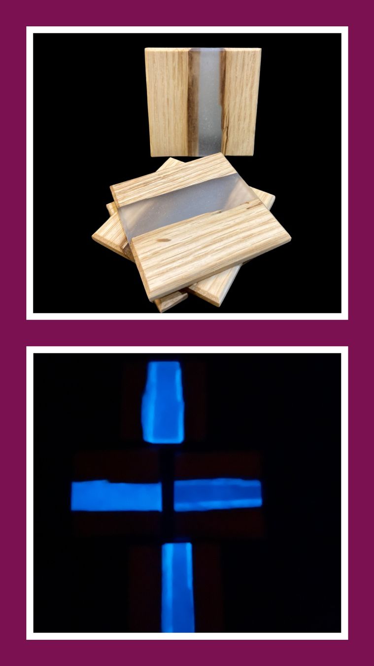 Untersetzer: Glas Untersetzer aus Epoxy und Eiche fluoreszierend – Neu (gemäss Beschreibung) aus Zwillikon von EichenlaubWoodwork 1