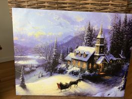 Leinwandbild Winterkirche mit Beleuchtung 60x40cm guter Zust