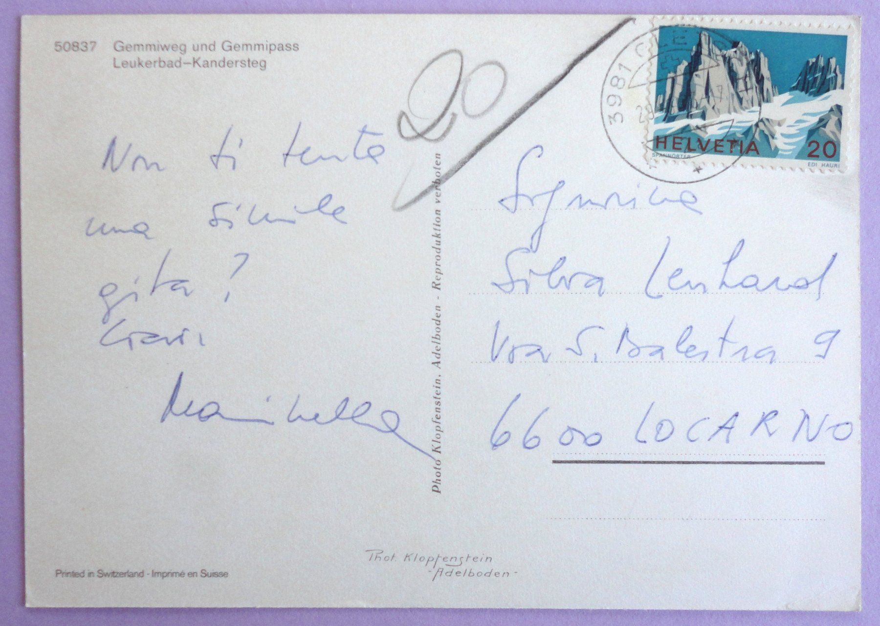 Cartoline postali: Gemmiweg und Gemmipass – Usato da Fétigny venduto da Billy2miny 1