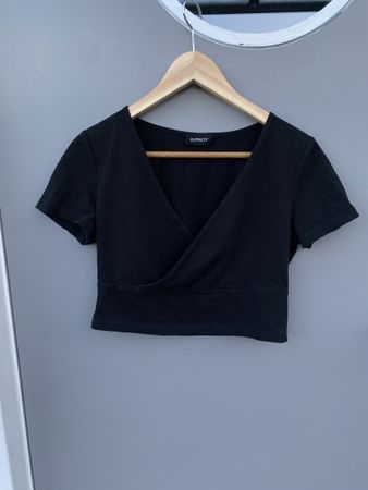 Damen Crop Top Wickeloptik schwarz Grösse S