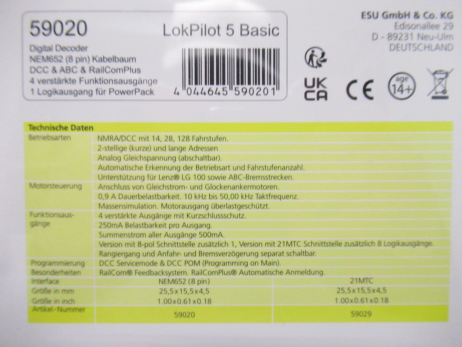 Esu Trains électriques: ESU 59020 Digitaldecoder Lokpilot 5 Basic NEM652 Kabelbaum – D'occasion à Basel par mhmarken 2
