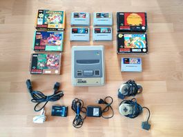 Super Nintendo SNES + 10 Spiele + 2 Controller - Spielbereit