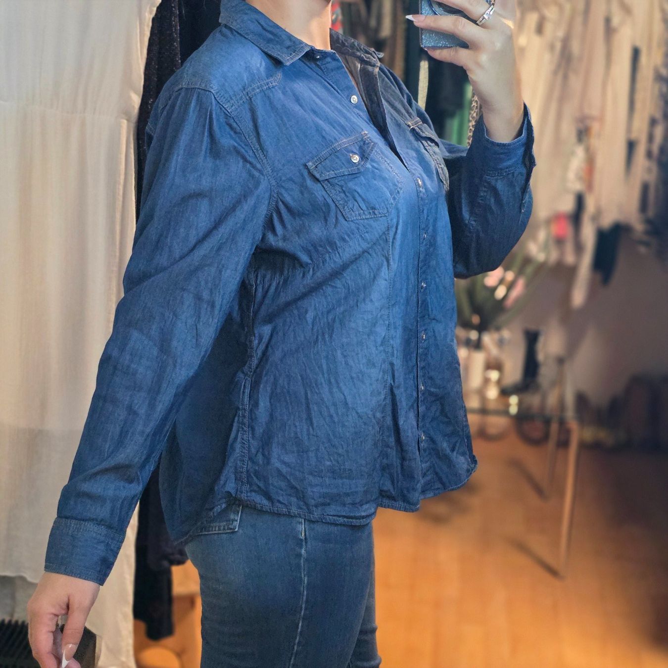 Camicette: Charles Vögele Jeansbluse 100% Baumwolle Gr. 46 – Usato da Wald ZH venduto da CapLux