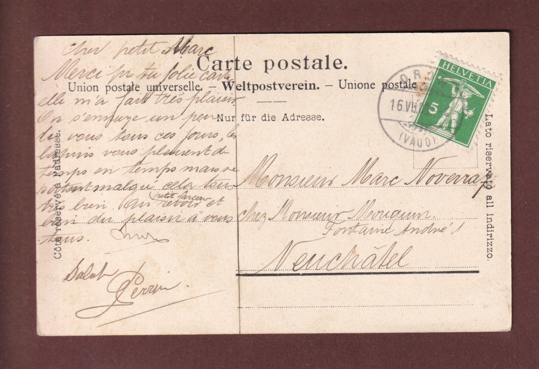 Cartes postales: TRIFTBACH - 1909 – D'occasion à Pully par nicecards-shop 1