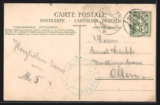 Cartoline postali: AK Olten, Wartburg-Säli, 1906 – Usato da Berlin venduto da bartko-reher 1