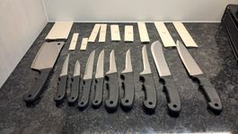 Messer Set 10-teilig Stahl Kunststoff schwarz mit Hüllen