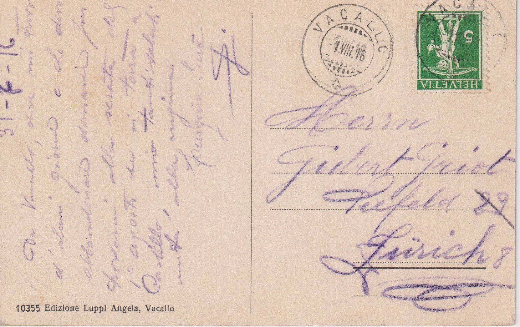 Cartoline postali: AK Vacallo, panorama a colori 1916. – Usato da Riva San Vitale venduto da MAR-NAPO 1