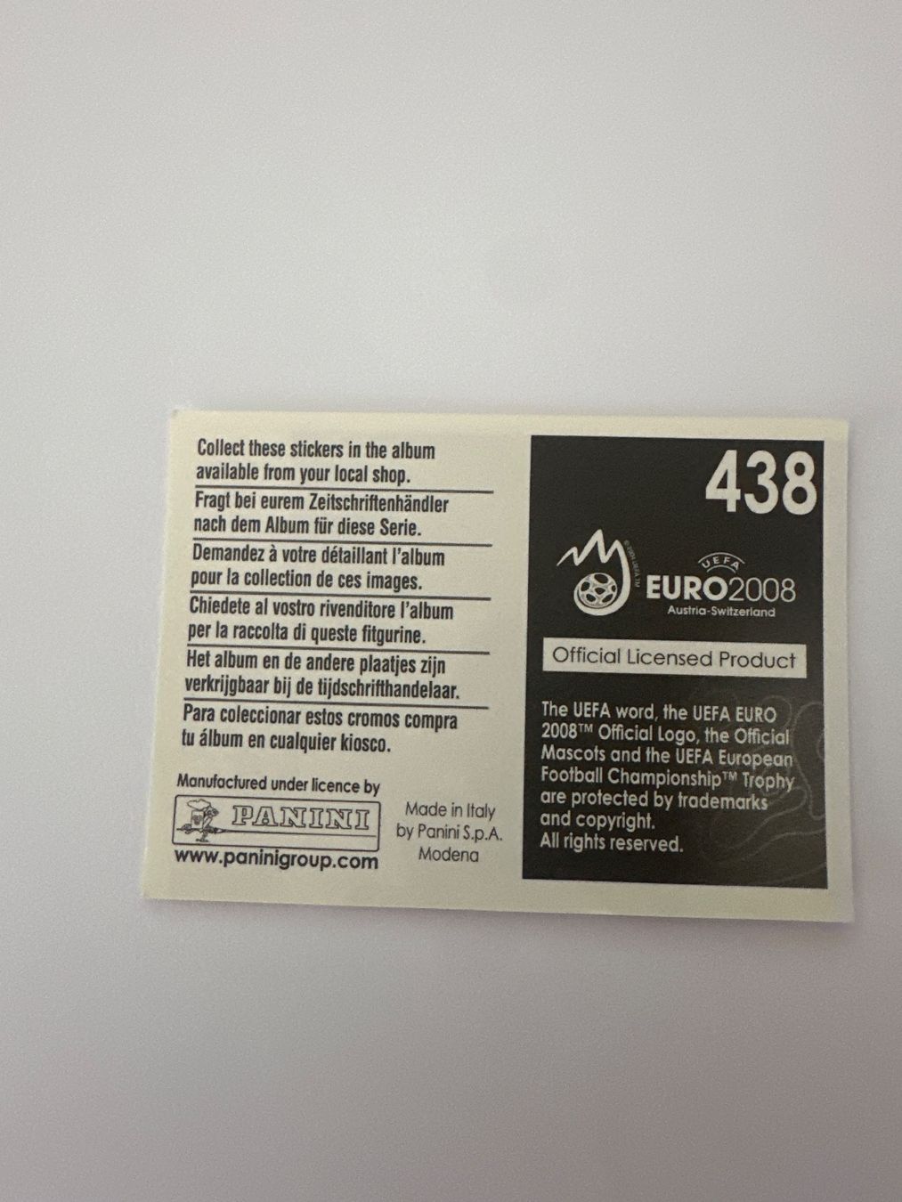 Panini Sammelbilder & Trading cards: Panini UEFA EM 2008 Sticker - Nr. 438 – Gebraucht aus Sulz AG von DealWerk 1
