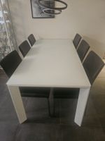 Möbel Märki Ausziehtisch (Glas) + 6x Pfister Leder-Stühle