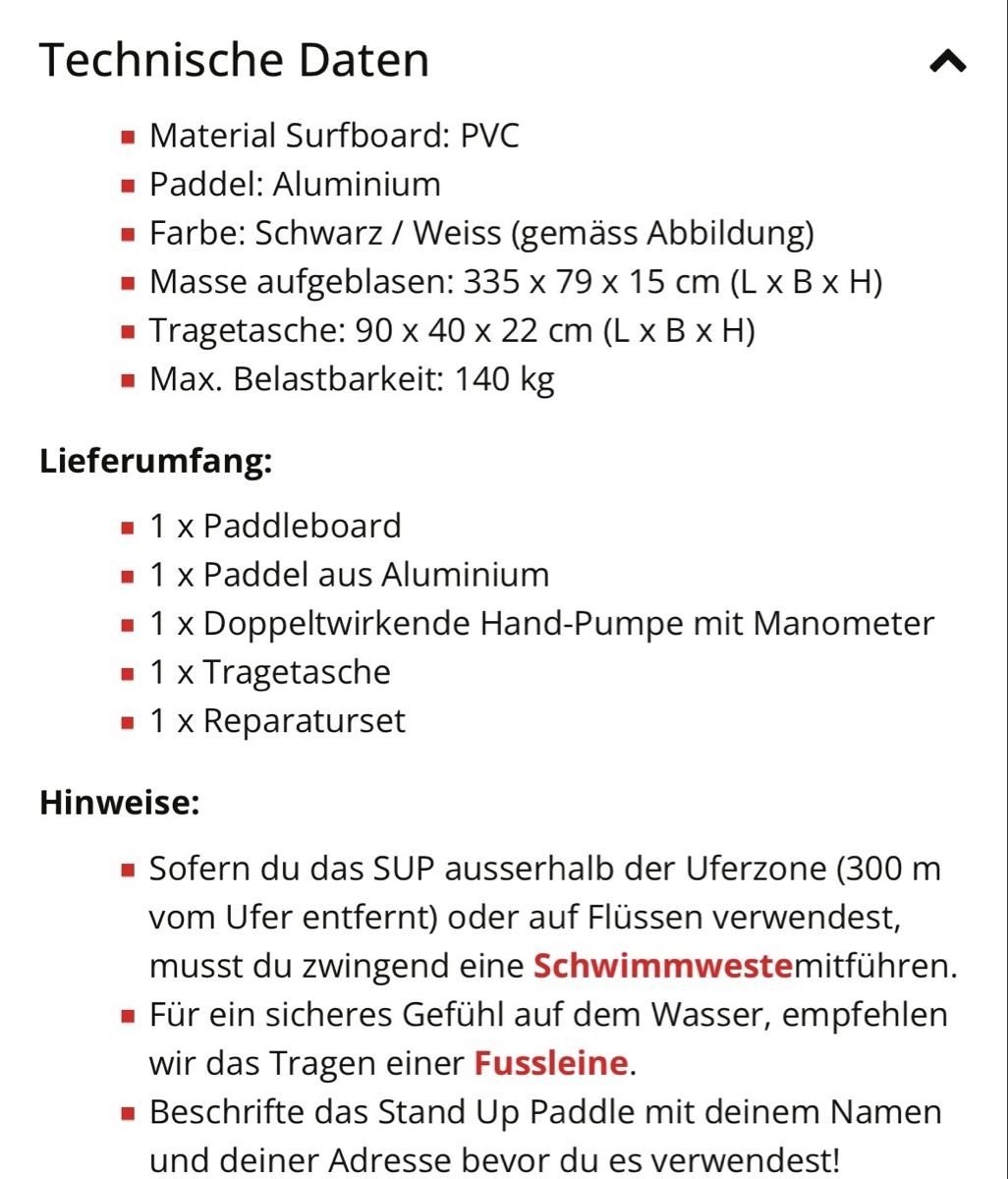 Gonser Tavole da surf e di nuoto: Stand Up Paddle Set schwarz/weiss, neuwertig – Nuovo e nell'imballaggio originale da Busswil BE venduto da saaschaa__ 7