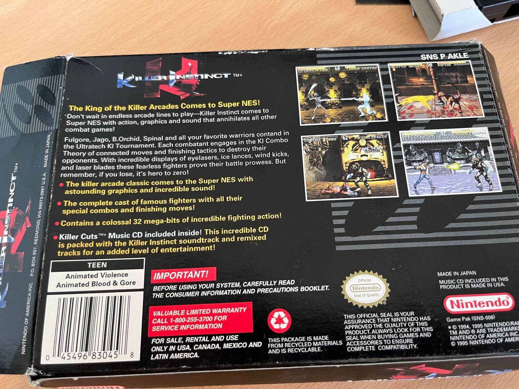 Giochi: Jeu SNES Killer Instinct version US, boite abimée – Usato da Thônex venduto da DEEDLE 1
