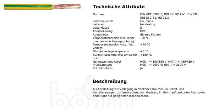 Cavi: 100m Erd-Leiter, Kabel Litzen 10mm2 H07VK – Nuovo e nell'imballaggio originale da Zwingen venduto da boehm-kabel 2