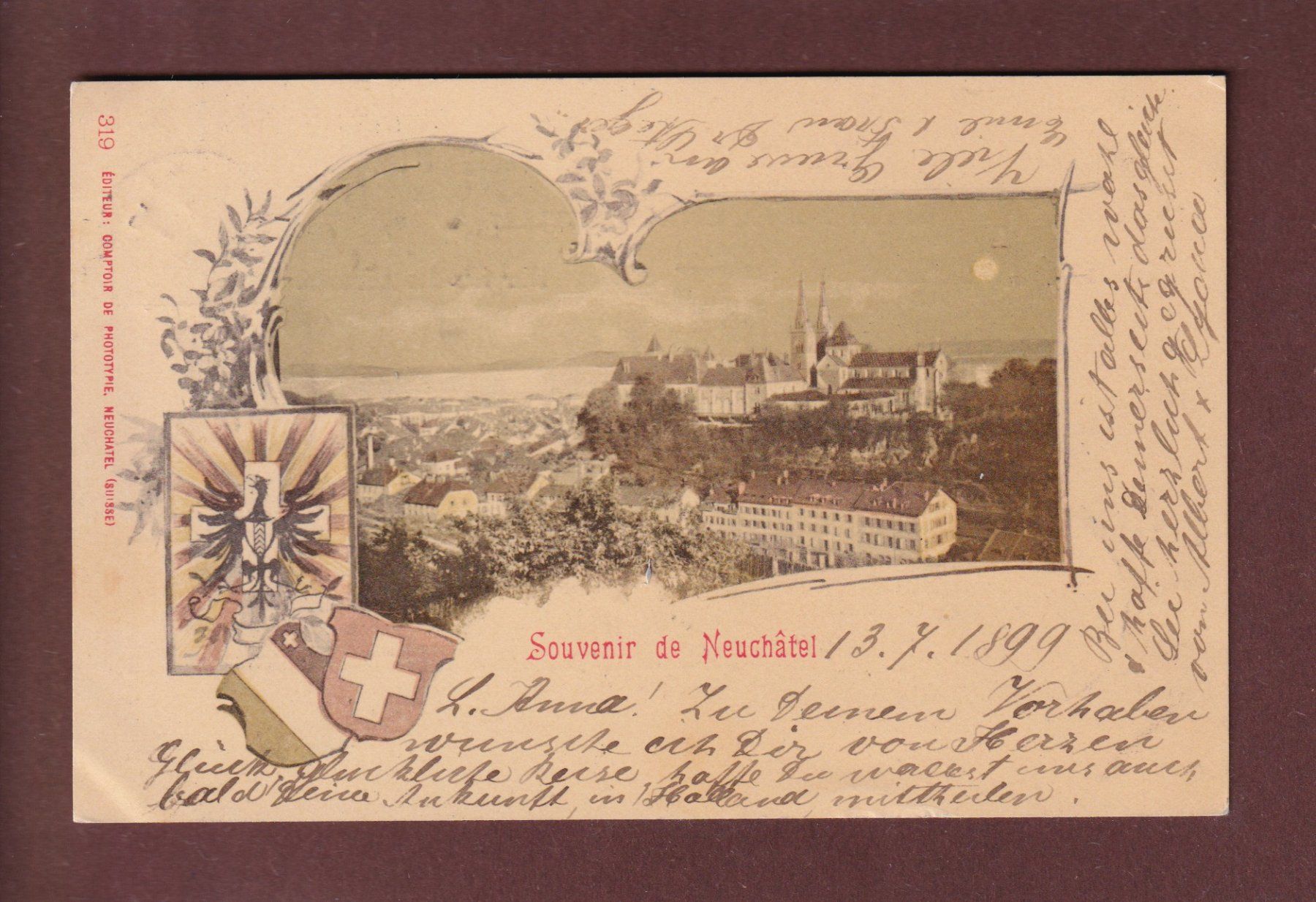 Cartoline postali: Souvenir de NEUCHÂTEL - 1899 CPN – Usato da Pully venduto da nicecards
