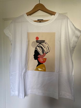 C&A Shirt, Weiss mit Motiv, Grösse L, Sommer Look!