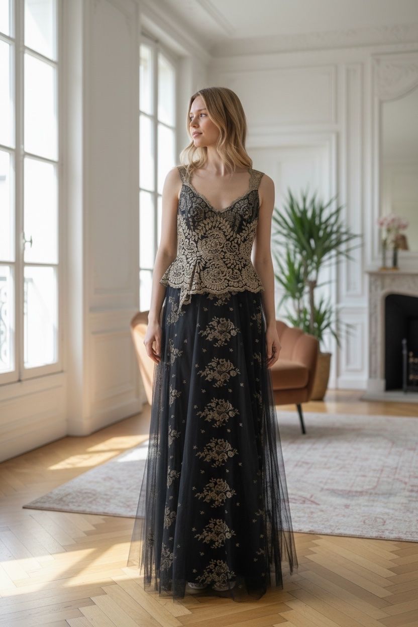 Kleider: Robe de soirée / gala Marchesa Notte élégante noire & dorée – Gebraucht aus Lausanne von Stephaniesdressing