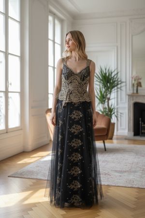Robe de soirée / gala Marchesa Notte élégante noire & dorée