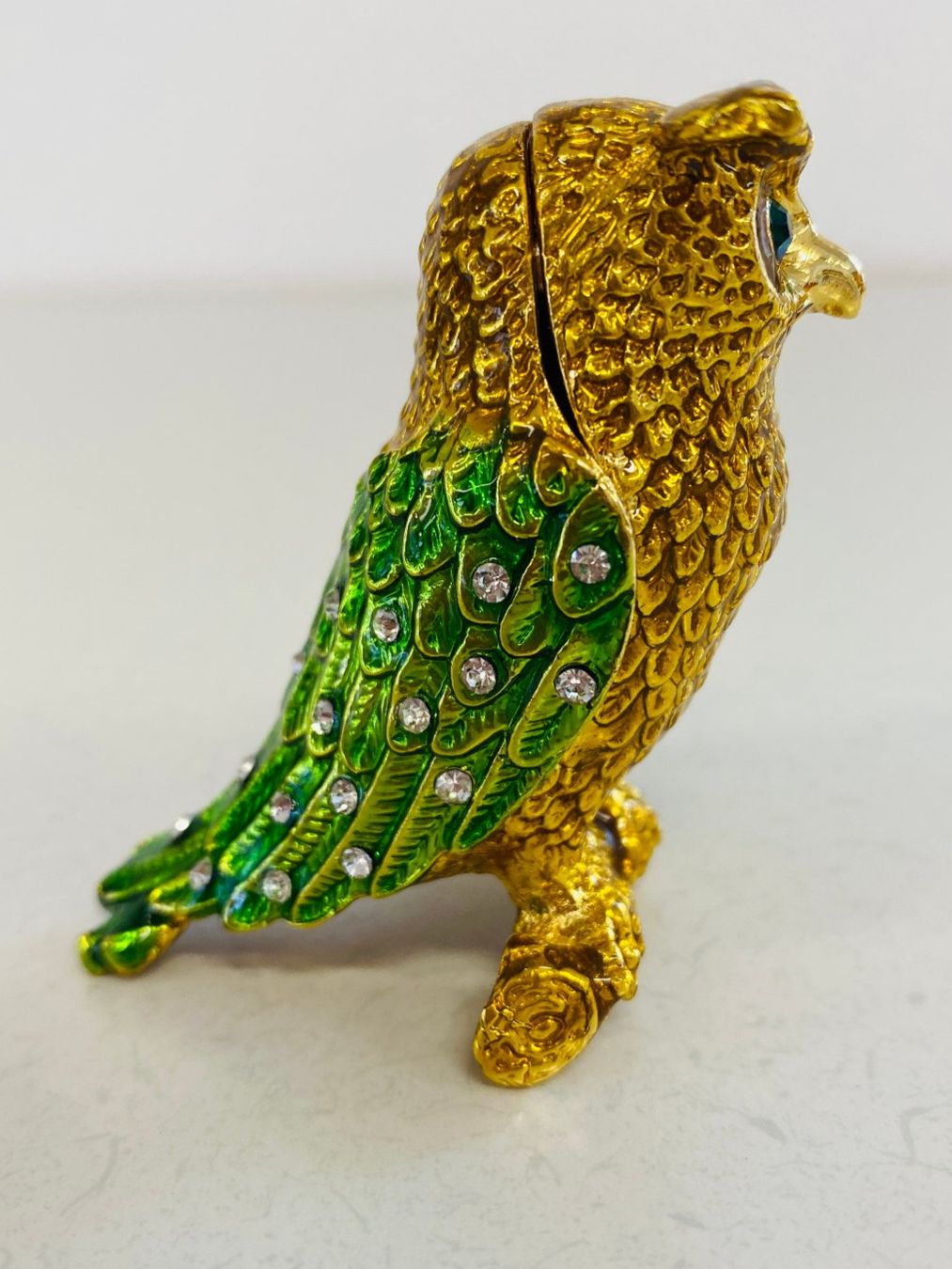 Portagioie: Kleine Schmuckdose Eule goldfarben mit Strass-Steinen – Usato da Niederhelfenschwil venduto da Chleeblatt1938 3