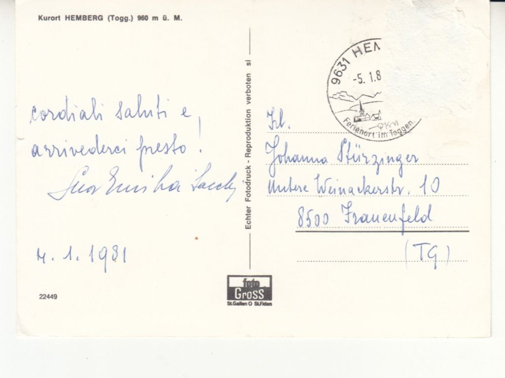 Cartoline postali: Hemberg ca. 1960 – Usato da Bürglen TG venduto da StampGraf 1