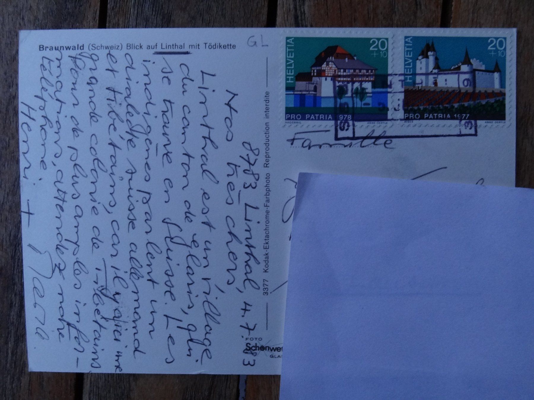 Cartoline postali: Braunwald, blick auf Linthal GL 1978 – Usato da St Léonard venduto da Riglin 1