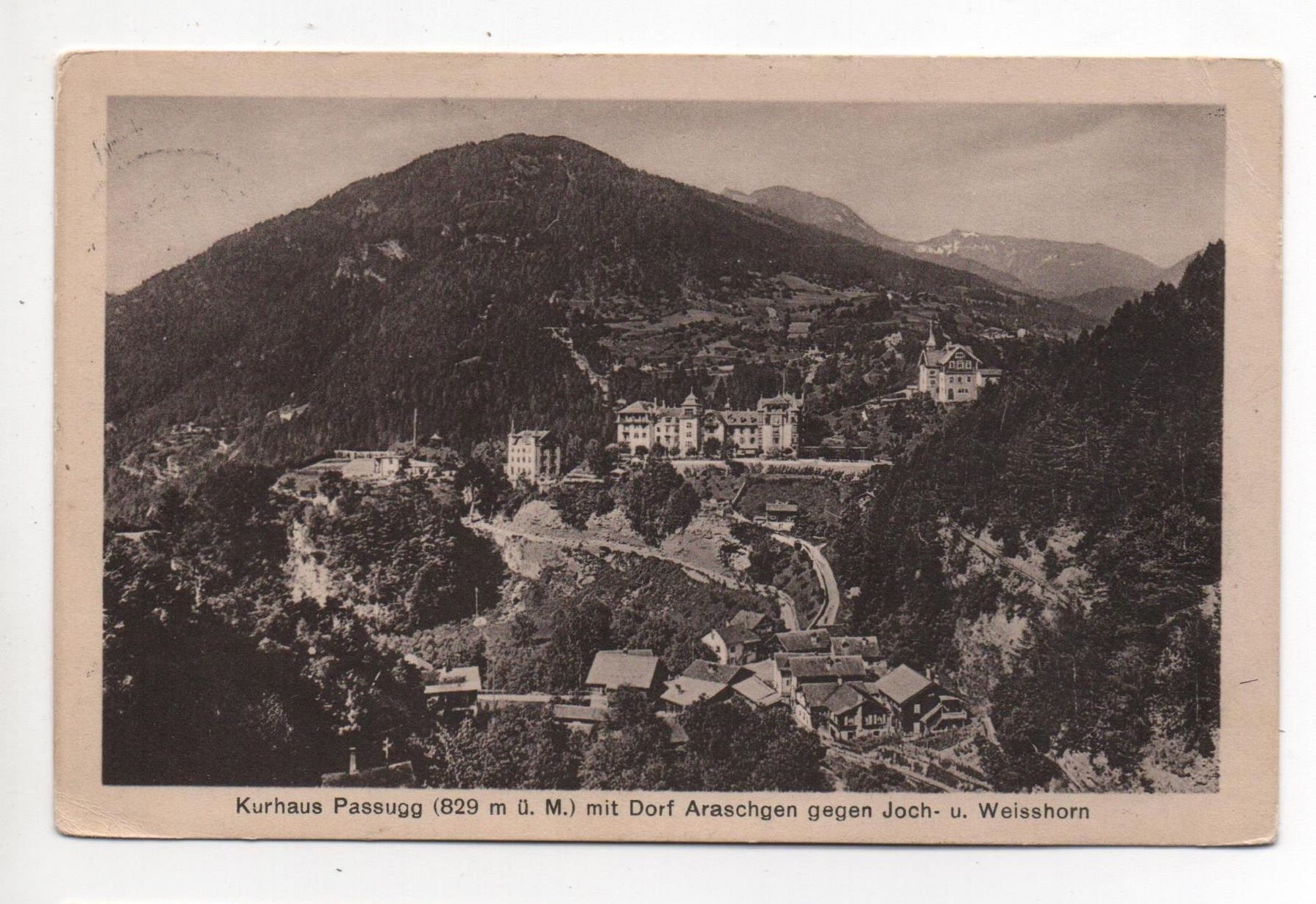Cartoline postali: PASSUGG Kurhaus mit Dorf Araschgen – Usato da Jona venduto da philajona