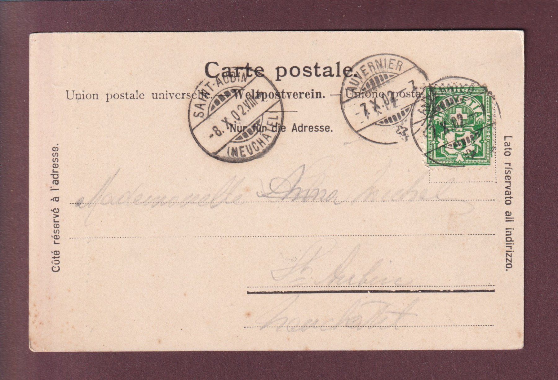 Cartoline postali: AUVERNIER - Bord du lac - 1902 – Usato da Pully venduto da nicecards 1