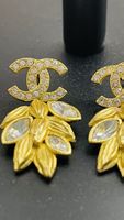 Chanel Brandne Gold CC Kristall-Olivblatt-Ohrringe