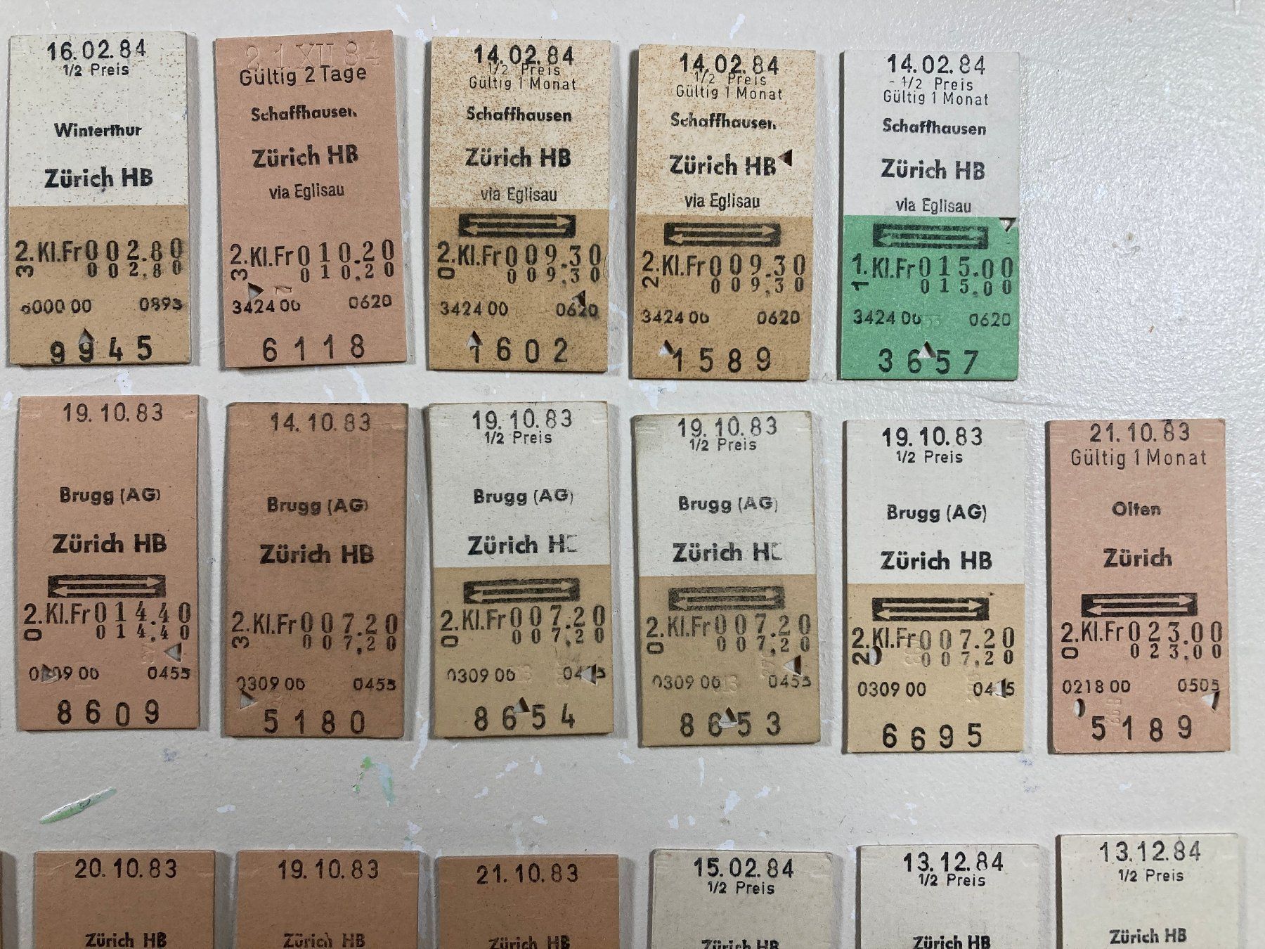 Biglietti: Ab oder nach Zürich, 64 alte Bahn Billette SBB, 1983, 1984 – Usato da Lenzburg venduto da fh1 3