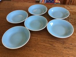 Lot 6 assiettes à soupe Rössler bleues/hellblau vintage
