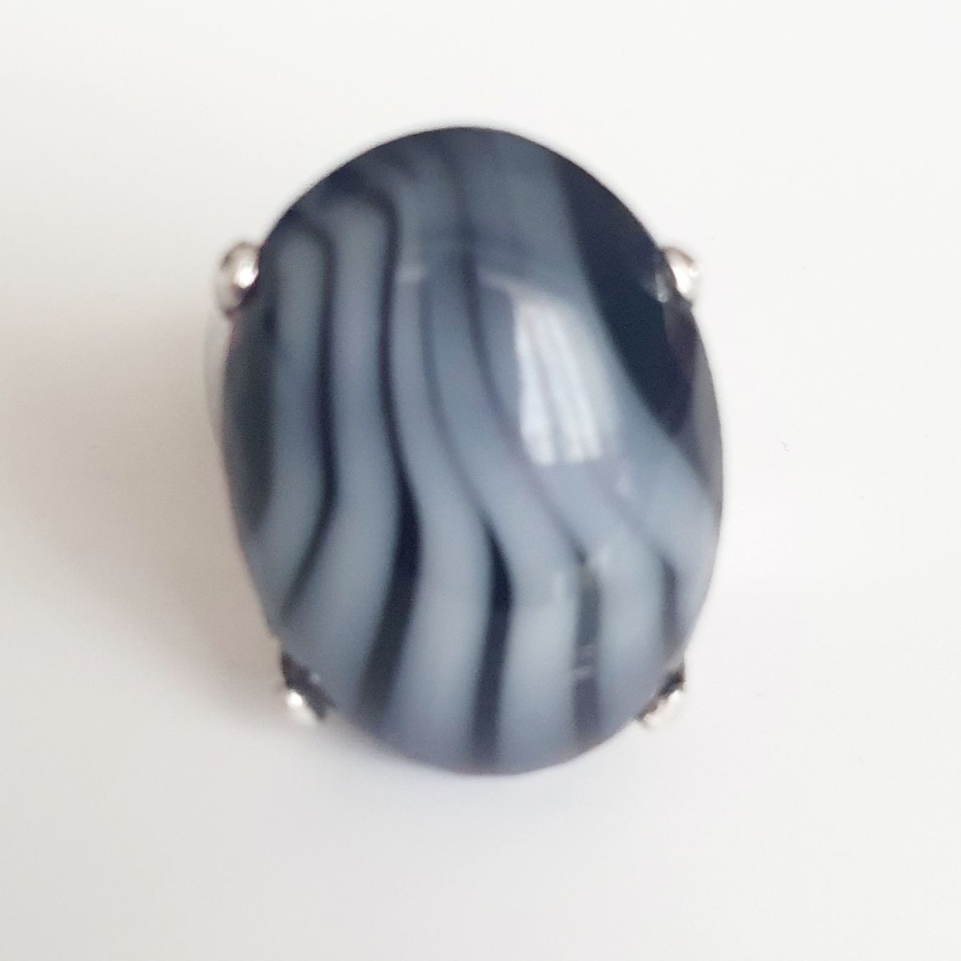 Ringe: Statement-Ring mit einem ovalen Zebra-Achat 925 Silber 18 mm – Gebraucht aus Kreuzlingen von Wunderkiste123 4