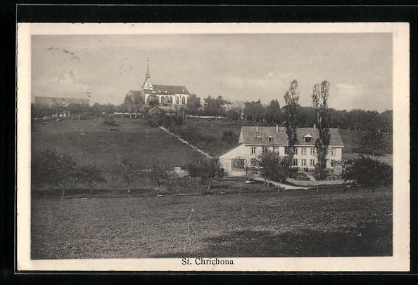 Ansichtskarten: AK St. Chrischona, Ortspartie mit Kirche – Gebraucht aus Berlin von bartko-reher