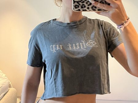 T-Shirt with rhinestones grey size S subdued
