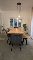 Esstisch 100x210 cm mit Bank  Eiche natur/schwarz + Stühle