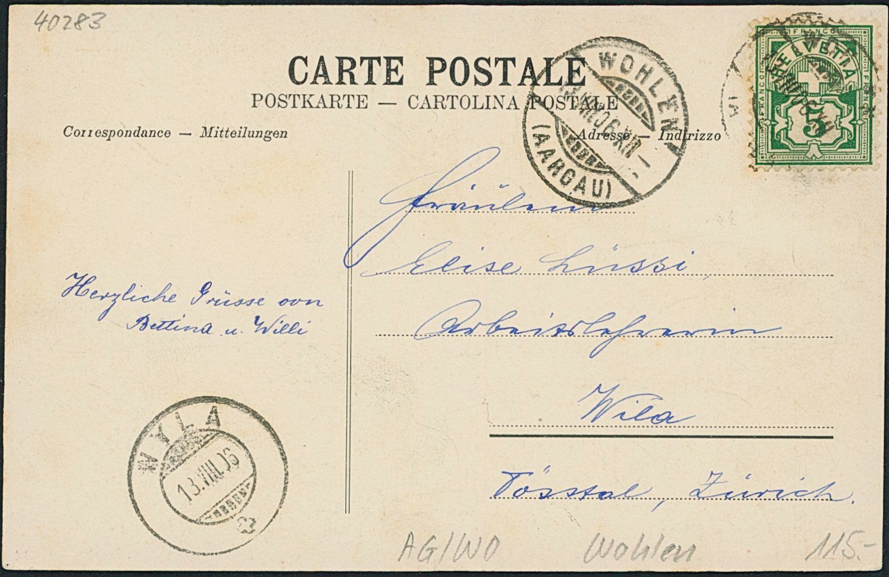 Cartoline postali: AG Wohlen – Usato da Schindellegi venduto da leecollect 1