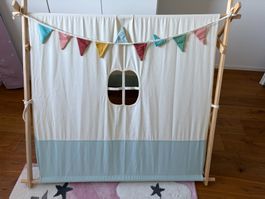 Kinderspielzelt Holz mit Stoffbezug