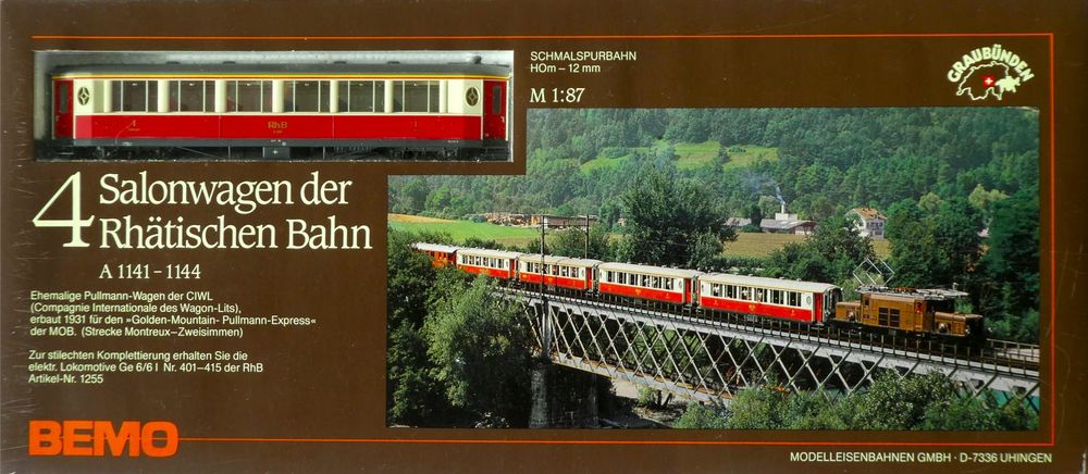 BEMO 3272 123 - RhB As 1143 Salonwagen 4-achsig 1. Klasse, blau/creme, 98,90