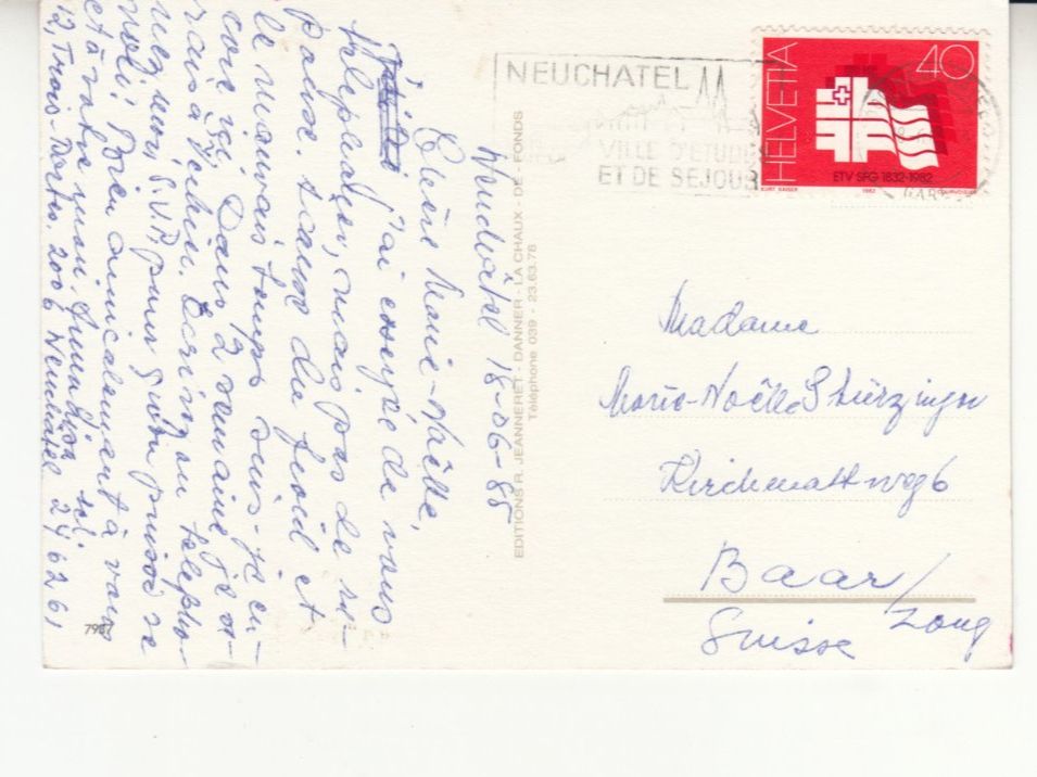 Cartoline postali: Neuchâtel 1985 – Usato da Bürglen TG venduto da StampGraf 1