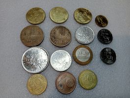 15 Stück alte französische Franc-Münzen Konvolut