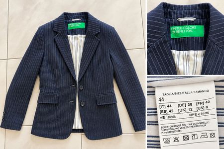 Benetton Damen Blazer Gr. 38 – Dunkelblau gestreift
