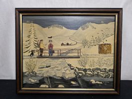 Ölgemälde H. Diem Winterlandschaft mit Rahmen 45x35 cm