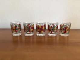 Verres à liqueur décorés 5 pièces Reims France - vintage 70s