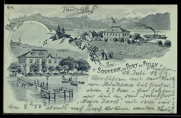Cartoline postali: Litho Pully, Port de Pully, Dampfer an d – Usato da Berlin venduto da bartko-reher