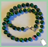 SALE STEINKETTE EDELSTEINKETTE TIGERAUGE GRÜN ECHTE STEINE!