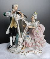 Rokoko Dresden 369 Porzellanfigur Musikerpaar, Geige & Harfe