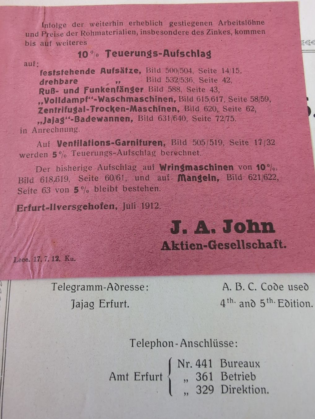 Documenti: John AG Gesundheitstechn. Apparate 1912 – Usato da Aeugst am Albis venduto da Andyw 1