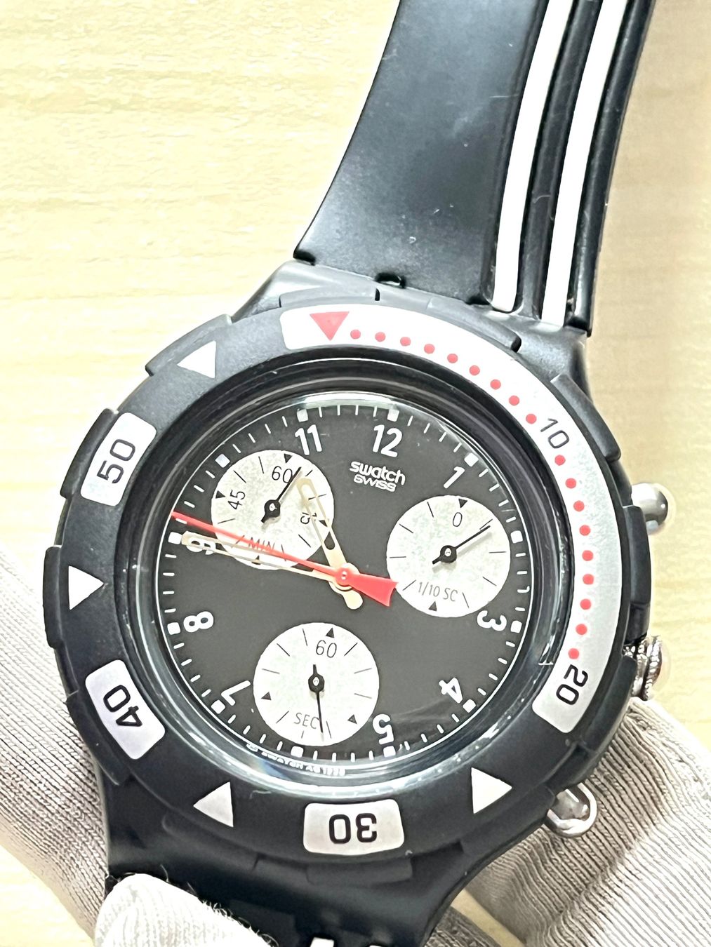 Swatch Orologi: Swatch Uhr, Black Stripes, Chronograph – Usato da Grenchen venduto da chththl 3