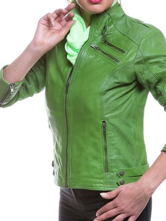 Damen Biker Lederjacke aus echtm Leder in Grün Gr. 42 NEU