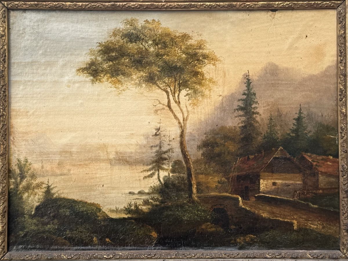 Dipinti: Antico dipinto paesaggio montano olio – Usato da Genève venduto da Atelier.Curio 1