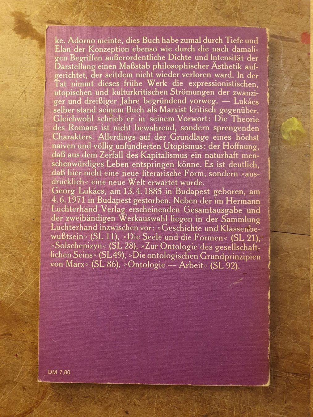 Libri: Die Theorie des Romans - George Lukacs – Usato da Zürich venduto da loosebone 3