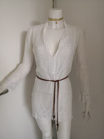 🤩ZARA SEIDEN BLUSE WEISS & SPITZE & GÜRTEL NEU & D&G P.