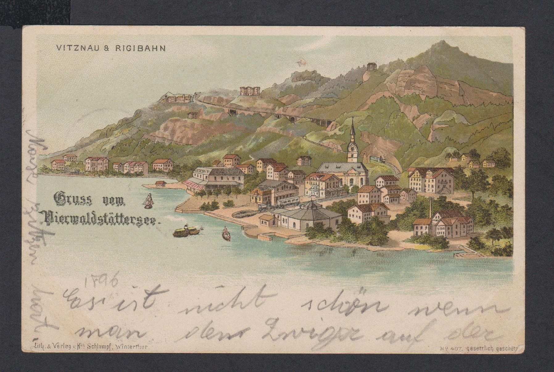 Cartoline postali: Vitznau   :   alte Litho-Ansichtskarte gest. 1896 – Usato da Vitznau venduto da Ropaku